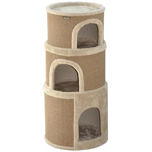 nanook Kratztonne, Höhe 89 cm, 3-teilig, Spieltonne für Katzen, 3 Ebenen, Kratzbaum, Kratzturm aus Sisal, braun/beige
