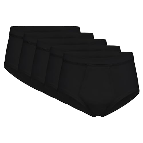 SES Herren Unterhosen Slip 5er Pack Feinripp mit Eingriff und Weichbund aus 100% Baumwolle, schwarz (XXL)