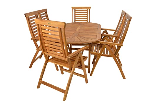 Rattanland | Gartenmöbel Set Bristol mit 6 Stühlen Ascot - Exotenholz, Akazie FSC-Zertifikat (Keine Kissen), 195 x 90 72 cm Tisch, GSB2