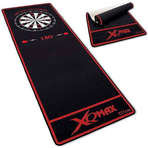 XQmax Turnier-Dartteppich 237x80cm rot schwarz Dartmatte Turnier Matte mit offiziellem Spielabstand Dart