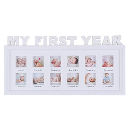 WINOMO My First Year Bilderrahmen 12 Collage Fotorahmen Erinnerung Baby Geburtsgeschenk 41 x 20 cm (weiß)