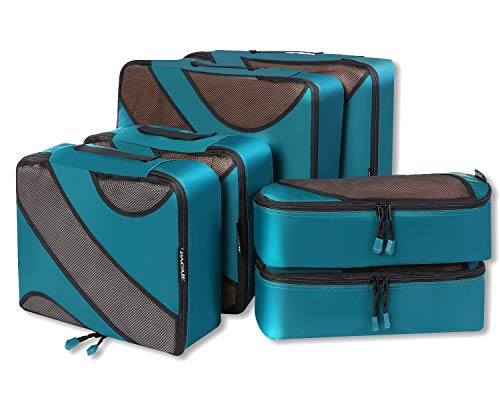 Bagail Packtaschen in Würfelform, Packing Cubes, 3 verschiedene Größen, Reisegepäck-Organizer, 6 Stück, blaugrün (türkis) - Tag003