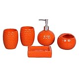 ZCXBHD Badezimmer-Set Keramik-Badezimmer-Set Fünfteilig Einschließlich Lotionsflasche Mundschale X2 Zahnbürstenhalter Seifenkiste,Orange