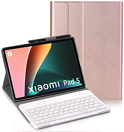 YHFZR Tastatur Hülle for Xiaomi Mi Pad 5/5 Pro 11 Zoll - (QWERTY Layout), Ultradünn Flip Entfernbar Drahtloser Keyboardständer Ledertasche für Xiaomi Mi Pad 5/5 Pro 11 Zoll Tablet, Roségold