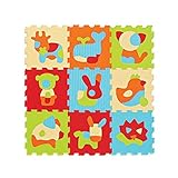 LUDI Matten für das Baby-Wecken und Riesen-Tierpuzzle von Ludi | - von Geburt an - 9er-Set | Mehrfarbige Fliesen als Spielmatten oder als Spielpark, 10005, multicolors, 9 Stück (1er Pack)
