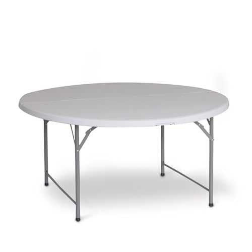 GARDIUN Tragbarer, klappbarer runder Tisch New Koln Ø120x74 cm Tischplatte aus Harz in Weiß und Stahlgestell mit Seitengriff, Verriegelungssystem und UV-Schutz