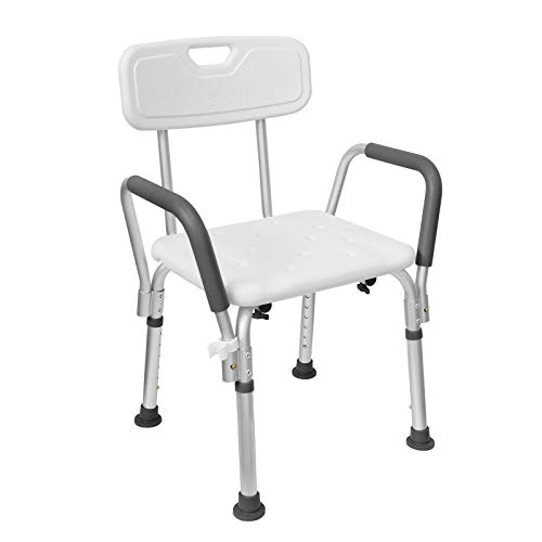 SAILUN Höhenverstellbar Medical Duschhocker Duschstuhl Duschhilfe Duschsitz Badsitz Duschhocker Aluminium & HDPE Anti-Rutsch mit Armlehne und Rückenlehne 37.5-50.5cm (Modell 2)