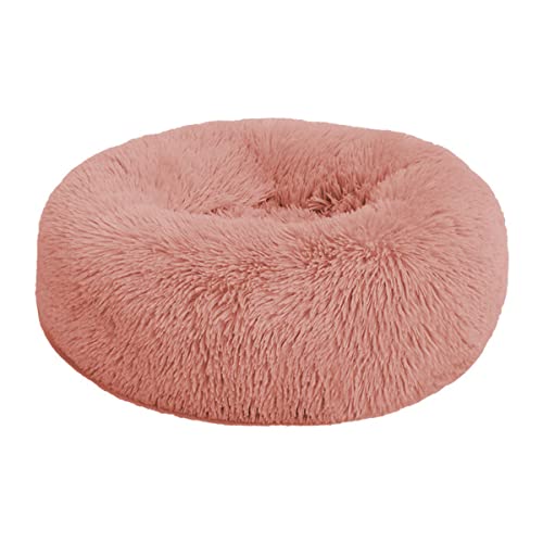 Donut beruhigendes Hundebett, Angstlinderung, weich, flauschig, weiches Haustierbett, Winter-Hundehütte, rutschfest, waschbar, 80 cm, Rosa