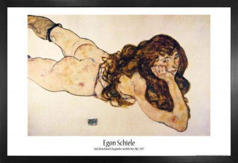 1art1 Egon Schiele Poster und MDF-Rahmen - Auf Dem Bauch Liegender Weiblicher Akt, 1917 (91 x 61cm)