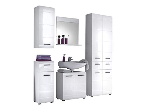 trendteam smart living Badezimmer 5-teilige Set Kombination Skin Gloss, 200 x 182 x 31 cm in Weiß Hochglanz mit viel Stauraum