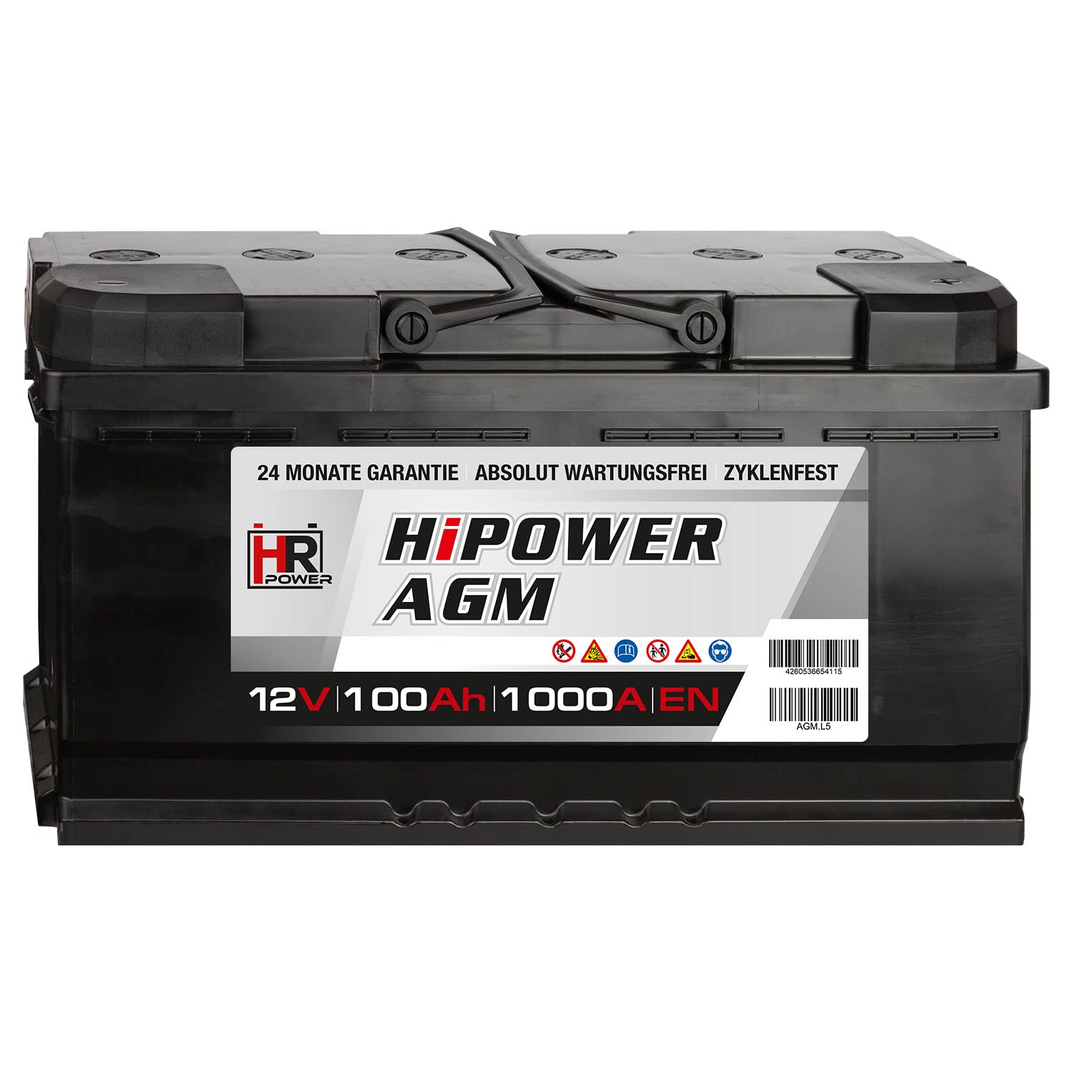 HR HiPower AGM Autobatterie 12V 100Ah 1000A/EN Starterbatterie ersetzt 90Ah 92Ah 95Ah