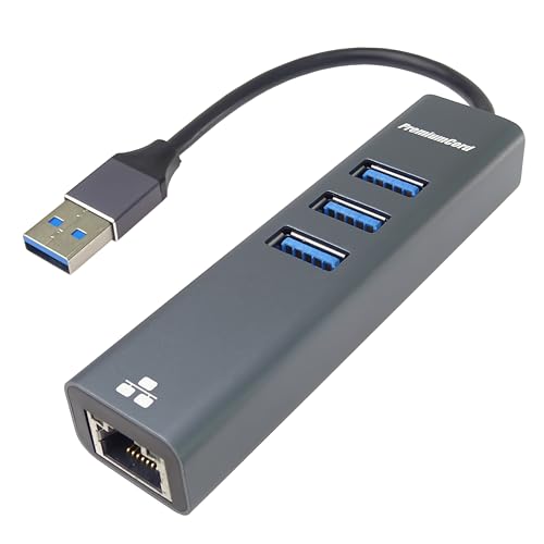 PremiumCord Adapter USB-C auf Gigabit RJ45 + 3X USB A, Ethernet 10/100/1000Mbps, USB 3.2 Gen 1, 5 Gbit/s, Stecker auf Buchse, Aluminium, Länge 15 cm