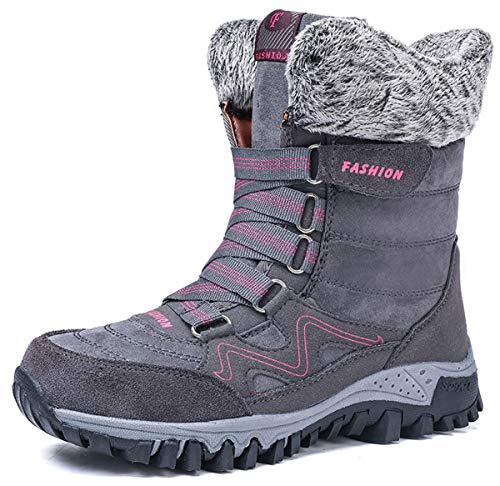 AARDIMI Warm Gefüttert Winterschuhe Damen Schneestiefel Wasserdicht Outdoor Trekking Wanderschuhe Gr. 35-42 (Grau, 42 EU)