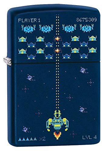 Zippo Unisex-Erwachsene Pixel Game Design Navy Pocket Classic Lighter, Marineblau matt, One Size