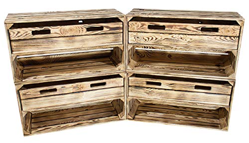 4X Vintage-Möbel24 Breite geflammte/braune Kiste mit Schublade 68cm x 40cm x 31cm Schuhregal Regal Holzkiste Ablage