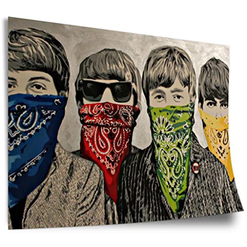 Poster aus Baumwolle Banksy - Beatles Portrait Mund verdeckt mit Halstuch Street Art Graffiti Kunstdruck ohne Rahmen, Wandbild - A4, A3, A2, A1, A0, XXL - Wohnzimmer, Schlafzimmer, Küche, Deko