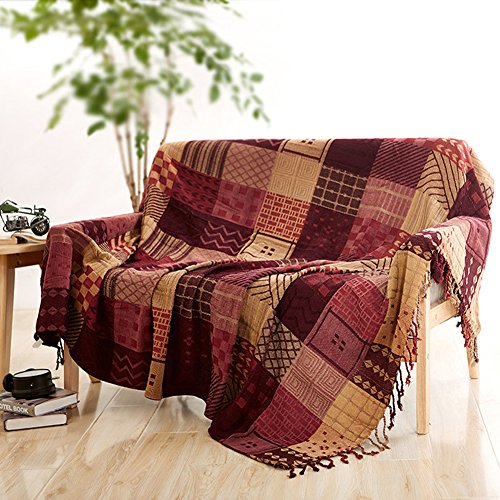 Sofaüberwurf, Möbelschutzdecke aus Chenille-Jacquard mit Fransen, mediterraner Stil, Decke für alle Jahreszeiten, Folk-custom, 220*260CM