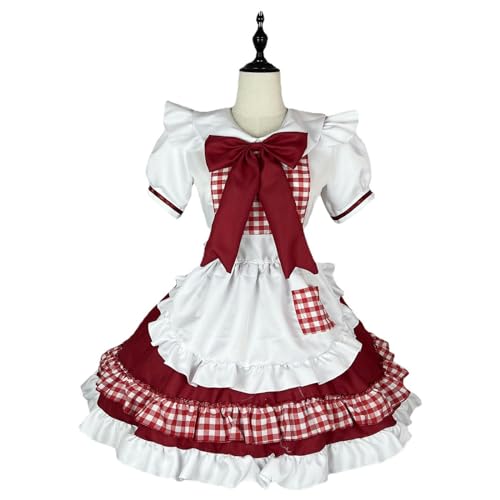 Restaurantmädchen süßes Dienstmädchen Lolita Dienstmädchen-Outfit Cosplay Dienstmädchen-Uniformkleid Übergröße - Weiß + Weinrot - 3XL