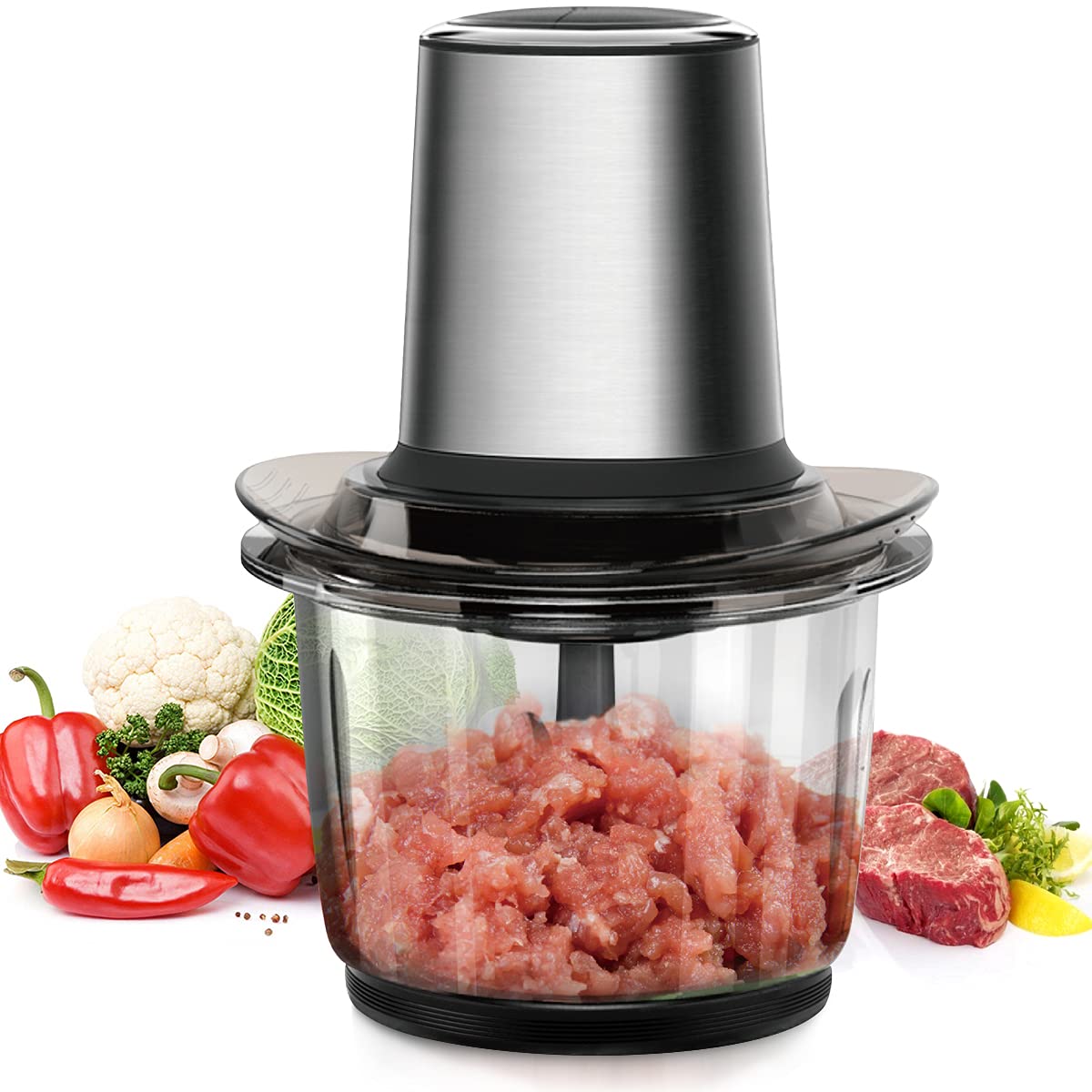 Zerkleinerer Küche Elektrisch, Multizerkleinerer Elektrisch 400W mit 1.5L Glasbehälte, Food Processor Elektrisch Universalzerkleinerer 2 Geschwindigkeitsstufen für Fleisch, Obst, Gemüse, Babynahrung