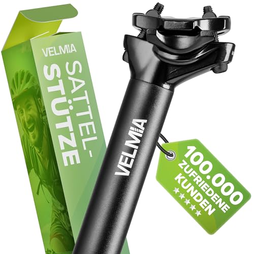 VELMIA Sattelstütze 27.2-31.6mm - Einfache Montage & Höhenverstellung - Stange für Fahrradsattel aus Aluminium - Für E-Bikes, MTB, Trekking - Langlebige & Zuverlässige sattelstange mit Federung