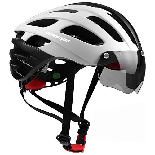 Shinmax Fahrradhelm,Fahrradhelm Herren Verstellbar Rennradhelm,Fahrradhelm Damen mit Abnehmbarem Magnet-Visier,Rennradhelm mit Wiederaufladbar Sicherheit Led-Rücklicht Fahrradhelm Erwachsene 57-62CM