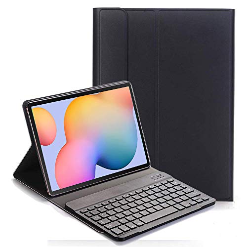 YGoal Tastatur Hülle für Galaxy Tab S7 FE 12.4,(QWERTY Englische Layout) Ultradünn PU Leder Schutzhülle mit Abnehmbarer drahtloser Tastatur für Samsung Galaxy Tab S7 FE SM-T730/T736/T735, Schwarz
