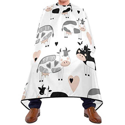 Shaving Beard Hairdressing Haircut Capes - Cute Cows Professional Waterproof with Snap Closure Adjustable Hook Unisex Hair Cutting Cape