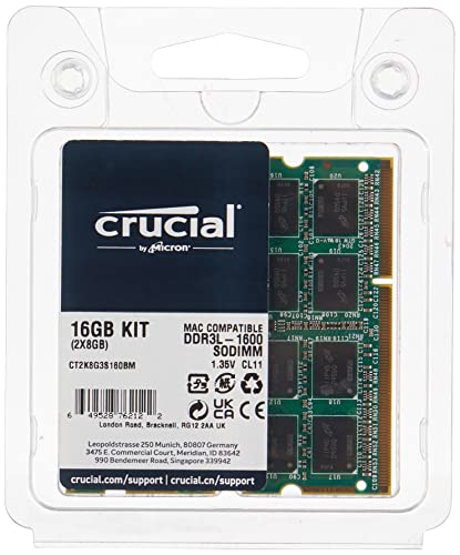 Crucial CT8G3S160BM.M16FP 16GB (8GBx2) Speicher Kit für Mac (DDR3/DDR3L, 1600 MT/s, PC3-12800, SODIMM, 204-Pin)