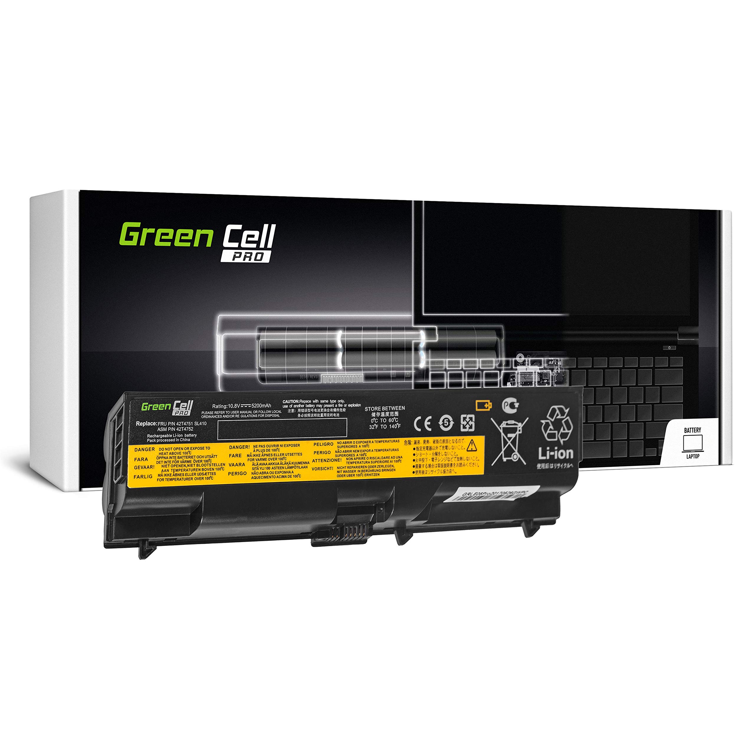 Green Cell PRO Serie 42T4795 Laptop Akku für Lenovo ThinkPad T410 T410i T420 T420i T510 T510i T520 T520i W510 W520 (Original Samsung SDI Zellen, 6 Zellen, 5200mAh, Schwarz)
