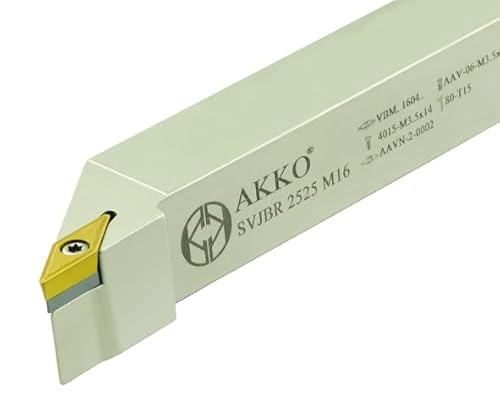 AKKO External Turning Toolholder, Metal Lathe Tool, Indexable Alpha Coated CNC Machining Tools, Industrial Metal Working Tools for HSS, Stainless Steel, SVJCL 2525 M16, Left Hand