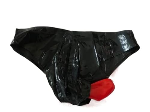 Sexy Herren-Latex-Slips, Fetisch-Gummiunterwäsche mit Reißverschluss vorne und Anus-Penis-Kondom
