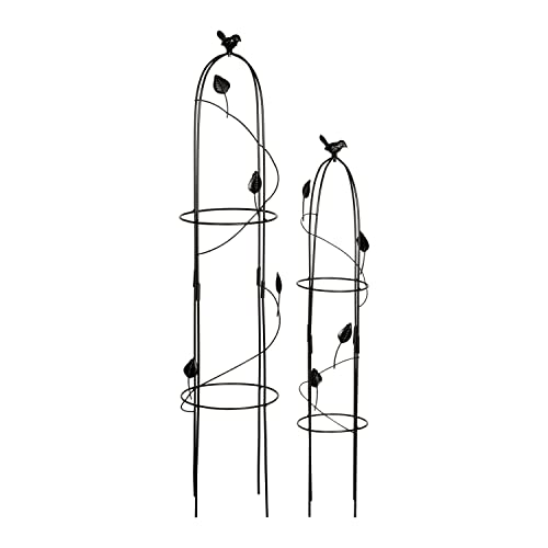 Metall Rankhilfe Obelisken Set, 2 Stück, Höhe: 80,5 und 100 cm, in versch. Farben - rost-geschützte Garten Rosen Säule (Harkness, Schwarz)