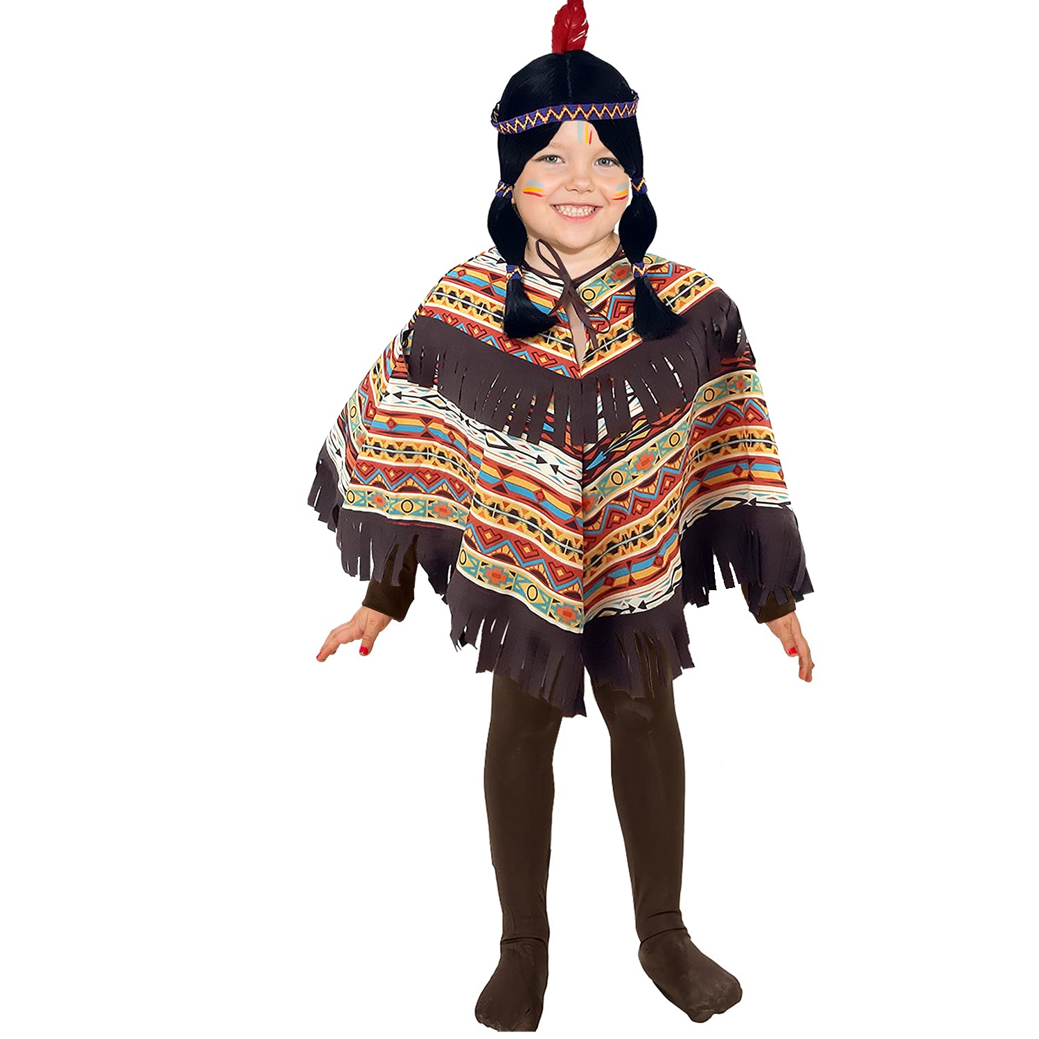 Krause & Sohn Indianer Kostüm für Kinder Gr. 104-116 amerikanischer Ureinwohner Poncho gemustert Fasching