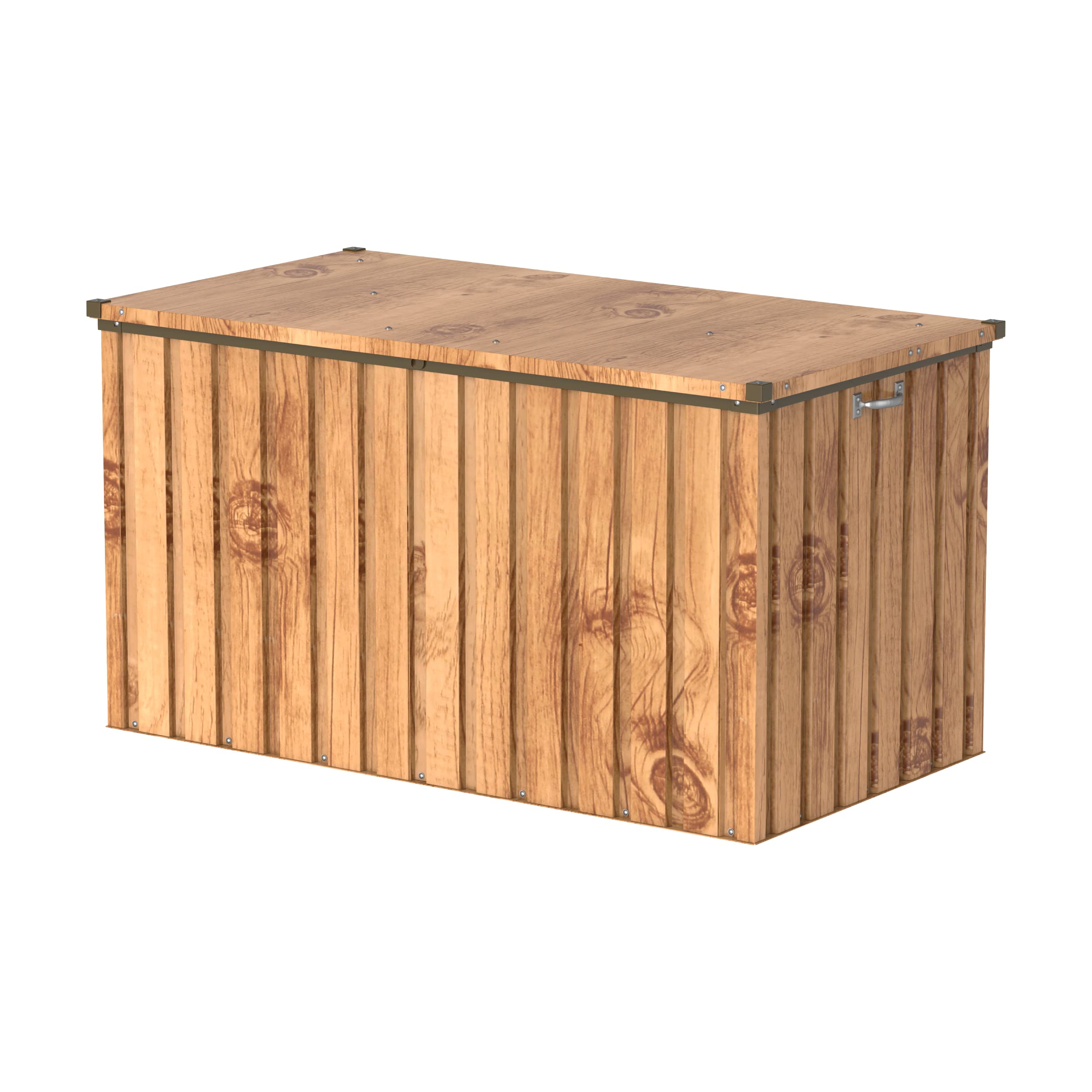 Duramax DH 1.3 (585L) Kissenbox aus Metall mit hydraulischer Gasdruckfeder und Vorhängeschlossöse, Terrassenbox und Gartenmöbelaufbewahrung für den Außenbereich, Holzmaserung