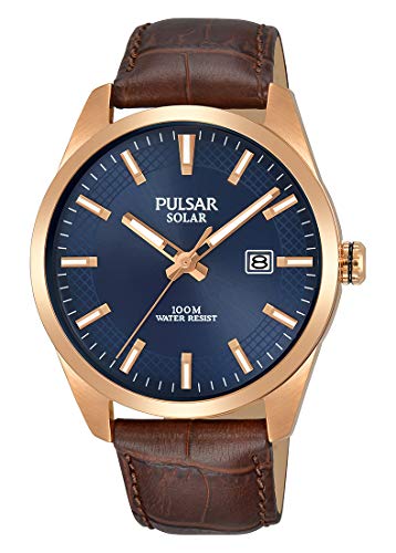 Pulsar Herren Analog Solar Uhr mit Leder Armband PX3186X1