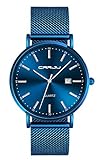 SUPBRO Herren Uhren Ultra Dünne Schwarze Klassische Minimalistische Quartz mit Mesh-Armband Blau