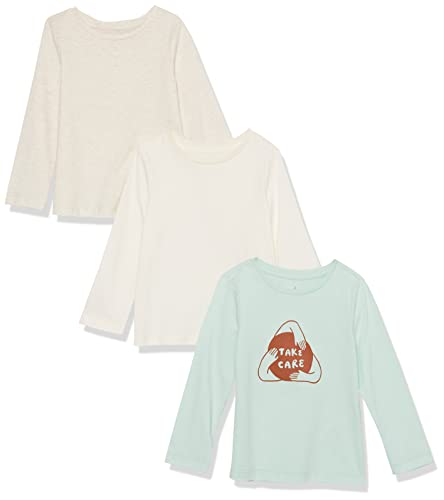 Amazon Aware Mädchen Langärmeliges lockeres T-Shirt aus Bio-Baumwolle, 3er-Pack Take Care Print, 8 Jahre