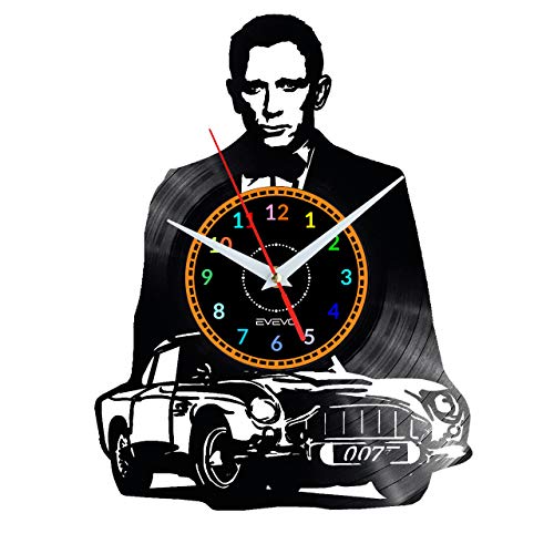 EVEVO James Bond Wanduhr Vinyl Schallplatte Retro-Uhr groß Uhren Style Raum Home Dekorationen Tolles Geschenk Wanduhr James Bond