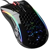 Glorious Gaming Model D- (Minus) Wired Gaming Mouse – superleichtes Wabendesign mit 61 g, RGB-Beleuchtung, ergonomisch, Pixart 3360 Sensor, Omron-Schaltern, PTFE-Füße, 6 Tasten – Glänzend Schwarz
