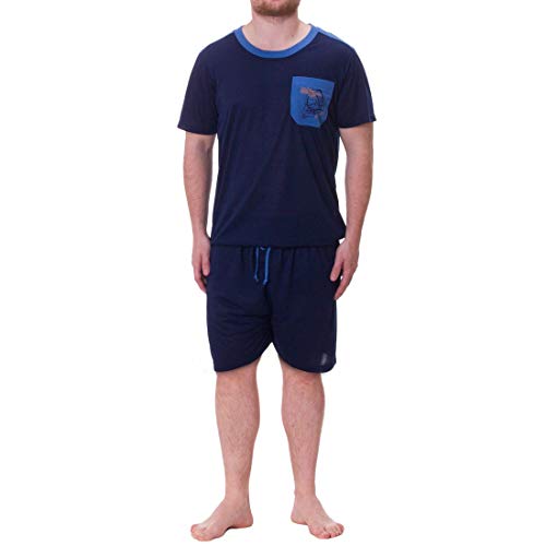Henry Terre Herren Pyjama Shorty Kurze Hose Schlafanzug Set, Farbe:Navy, Größe:3XL