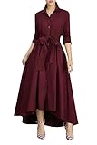 VERWIN Damen Langarm-Kleid mit Langen Ärmeln und Gürtel, lockere Elegante Maxi-Kleid mit Knopfleiste Gr. XX-Large, rot