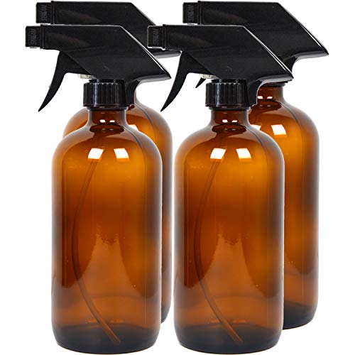 Youngever 4 x leere bernsteinfarbene Glas-Sprühflaschen, 473 ml, nachfüllbarer Behälter für ätherische Öle, Reinigungsmittel oder Aromatherapie, Sprühflasche mit Nebel und Stream-Einstellungen.