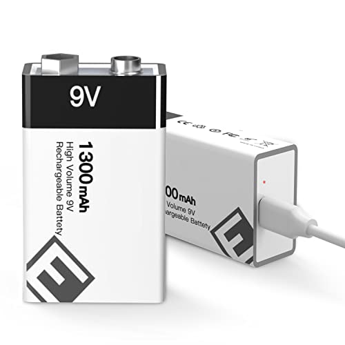 9V wiederaufladbare Lithium-ionen Batterie, 1300mAh Lithium Akku Schnellladung über Micro-USB-1500-Zyklen für Rauchmelder-Brandmelder Multimeter -2 Stück…
