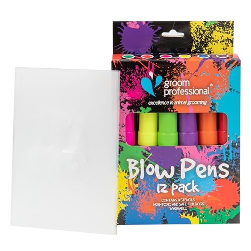 Groom Professional Creative Blow Pens 12 Pack with Stencils