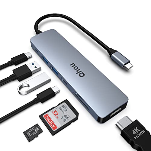 USB C Hub, USB C Adapter, Qhou 7 in 1 mit HDMI 4K, 2 USB 3.0, 100 W PD, SD Card Reader/TF USB C Dock Kompatibel mit MacBook Pro/Air, Windows und Anderen Typ C Geräten