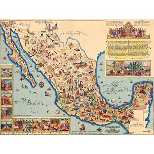 Pictorial Map Of Mexico 1931 Vintage Large Wall Art Poster Print Thick Paper 18X24 Inch Karte Mexiko Jahrgang Wand Poster drucken