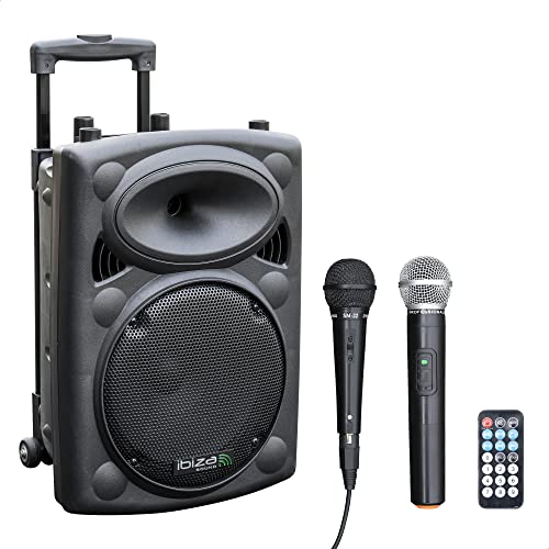 Ibiza 15-6036 Mobile Beschallungsanlage 25 cm (10 Zoll) mit USB-MP3, BT, REC, VOX, 1 VHF und 1 Kabelmikrofon