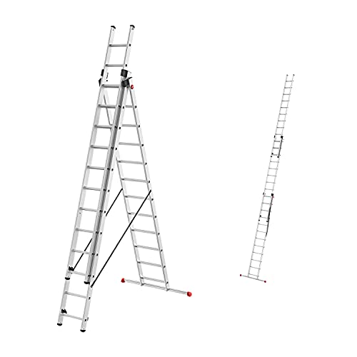 Hailo ProfiStep combi Alu-Kombileiter (mit Einhängetritt, 3-teilige, 3 x 12 Sprossen, bis 150 kg) 7312-107