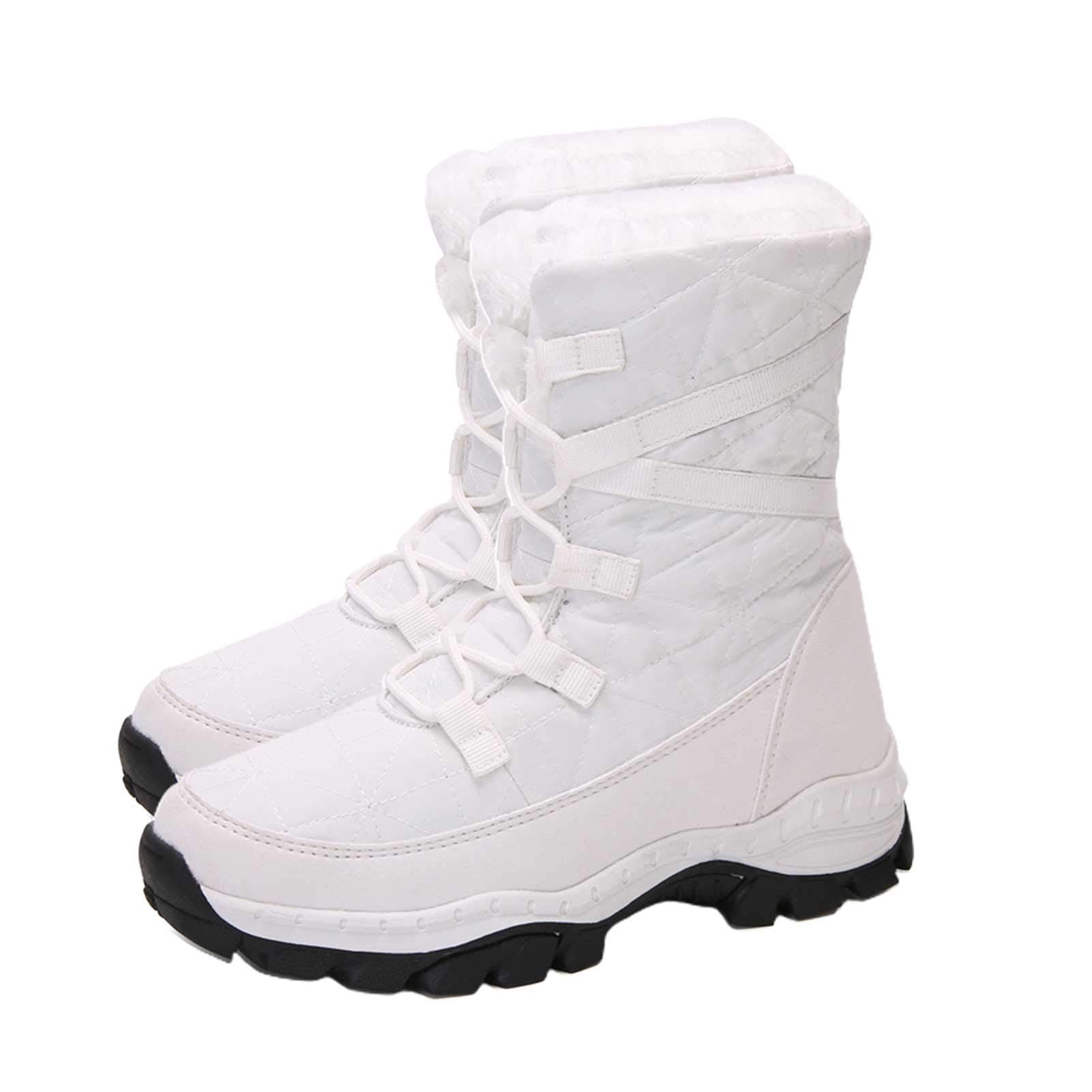 Damenstiefel, Winter Damen Casual Outdoor Verdicken Warme Wandersport Schneeschuhe High-Top Schuhe Weiß 42