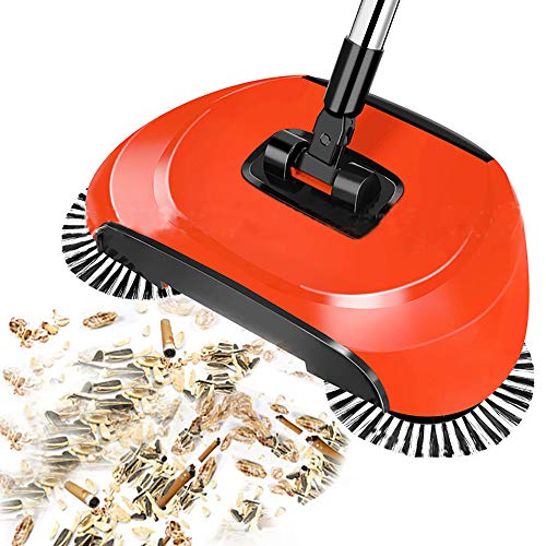no branded Push Sweeper, 360 Grad Rotary 3 in 1 Haushalt Lazy Automatik Hand Push Kehrmaschine Besen,Red